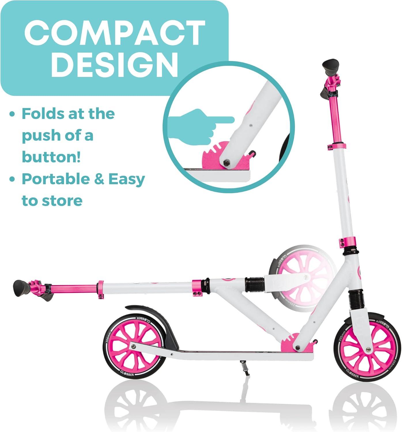 imageGlobber NL 205 Folding Scooter with 2 Wheels with Front Suspension for Children Aged 8White Pink