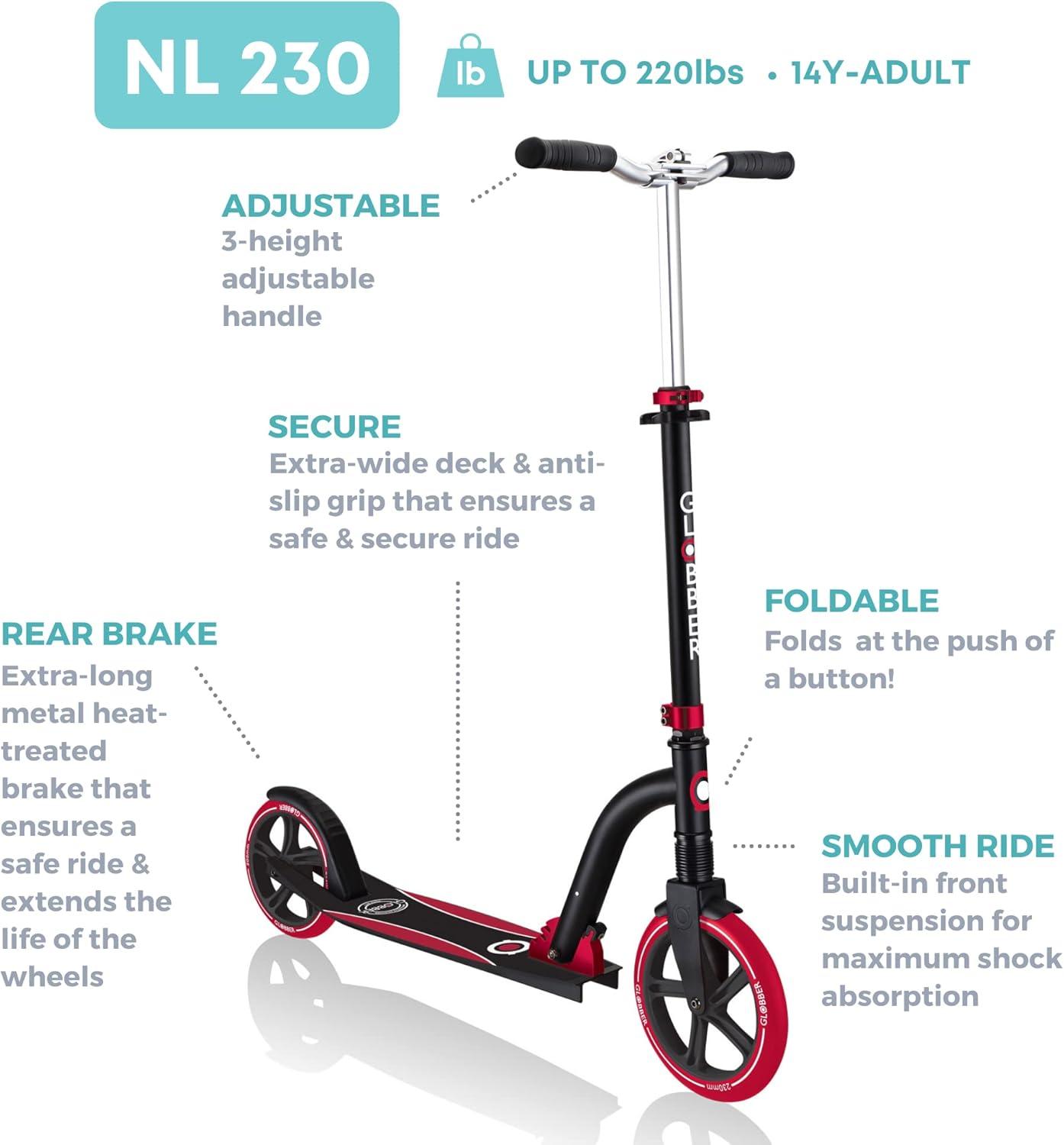 imageGlobber NL Series Foldable Kick Scooter 2Wheel Adult amp Kids Scooter 8 Safe NonSlip Deck amp Premium Brakes