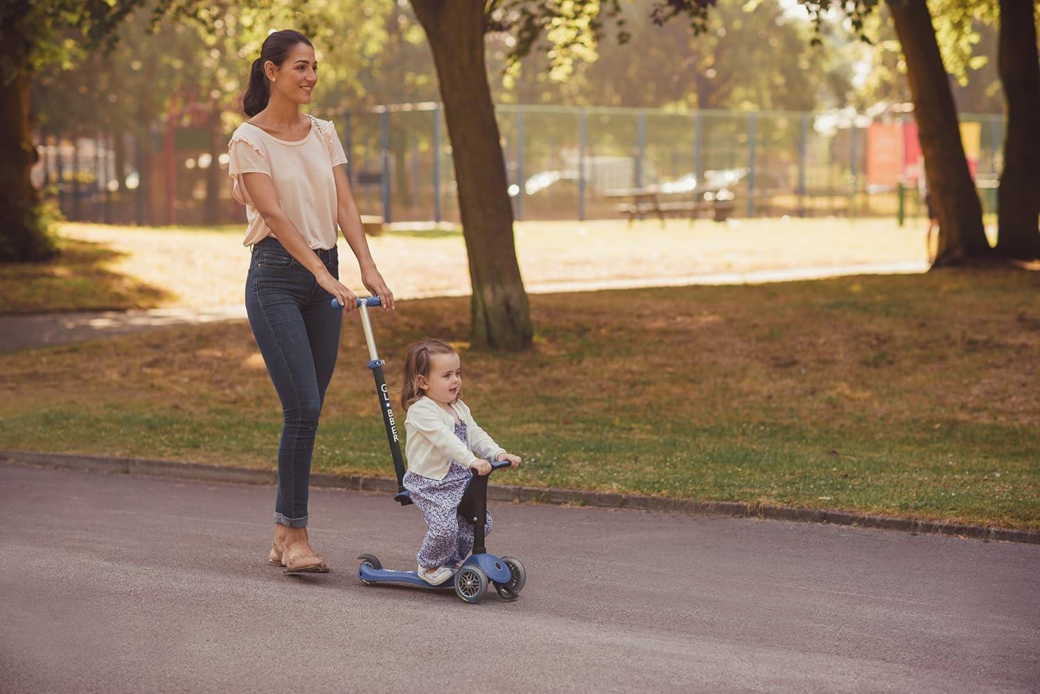 imageGlobber Go Up Sporty 3 in 1 Kick Scooter for Kids and Toddlers 3 Mode Ride On Scooter for Ages 15 Months to 3 Adjustable Outdoor Ride on Toy for Toddlers Deep Red