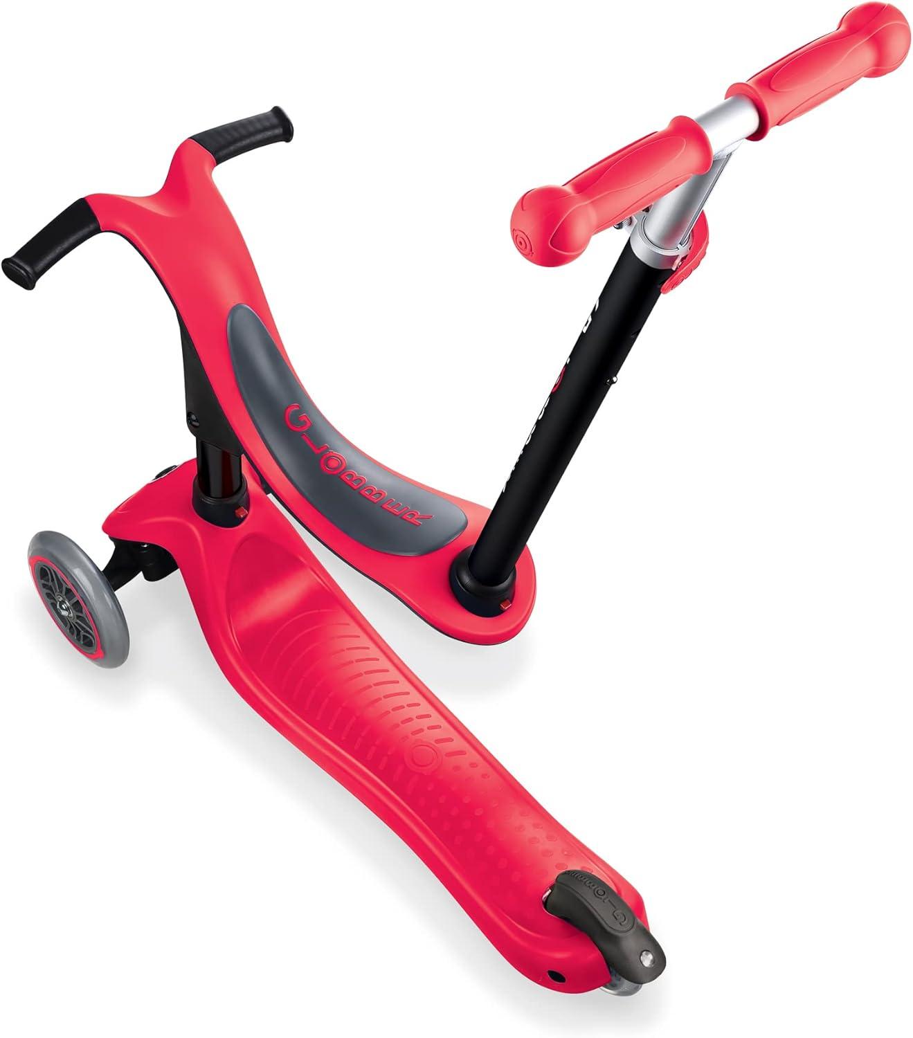 imageGlobber Go Up Sporty 3 in 1 Kick Scooter for Kids and Toddlers 3 Mode Ride On Scooter for Ages 15 Months to 3 Adjustable Outdoor Ride on Toy for Toddlers Deep Red
