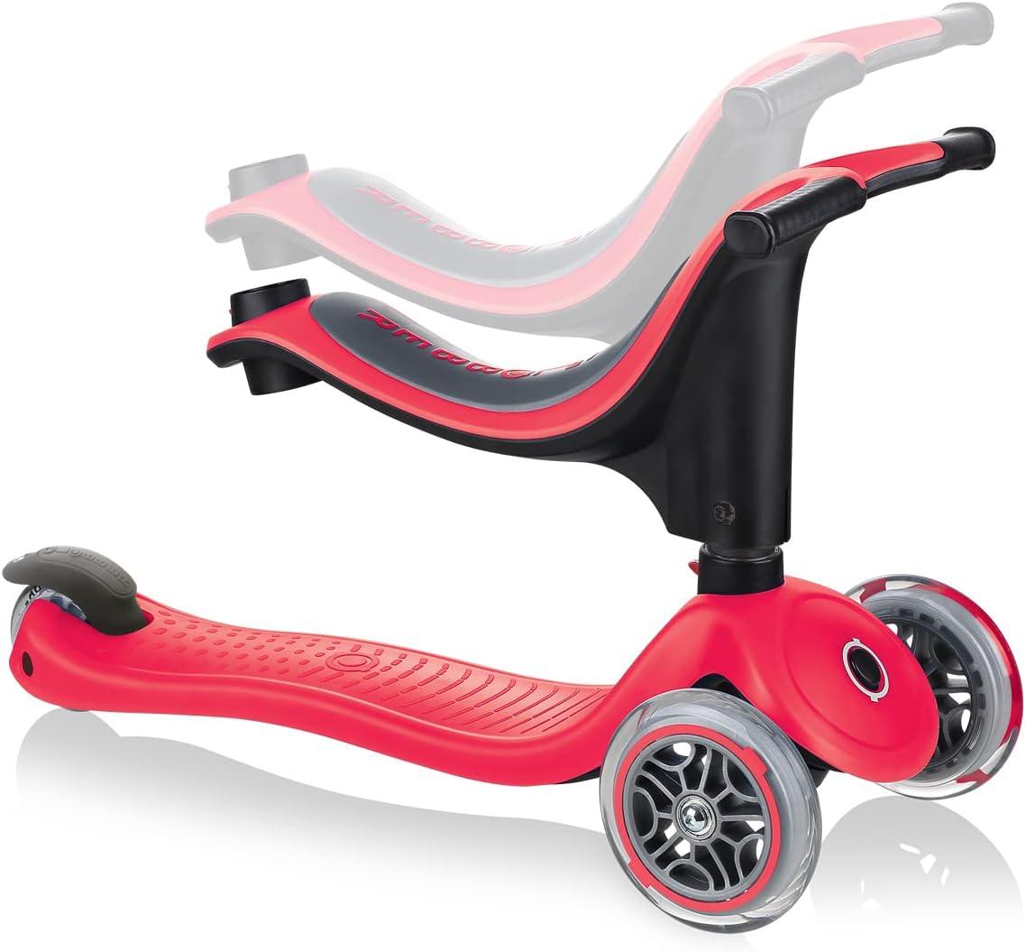 imageGlobber Go Up Sporty 3 in 1 Kick Scooter for Kids and Toddlers 3 Mode Ride On Scooter for Ages 15 Months to 3 Adjustable Outdoor Ride on Toy for Toddlers Deep Red