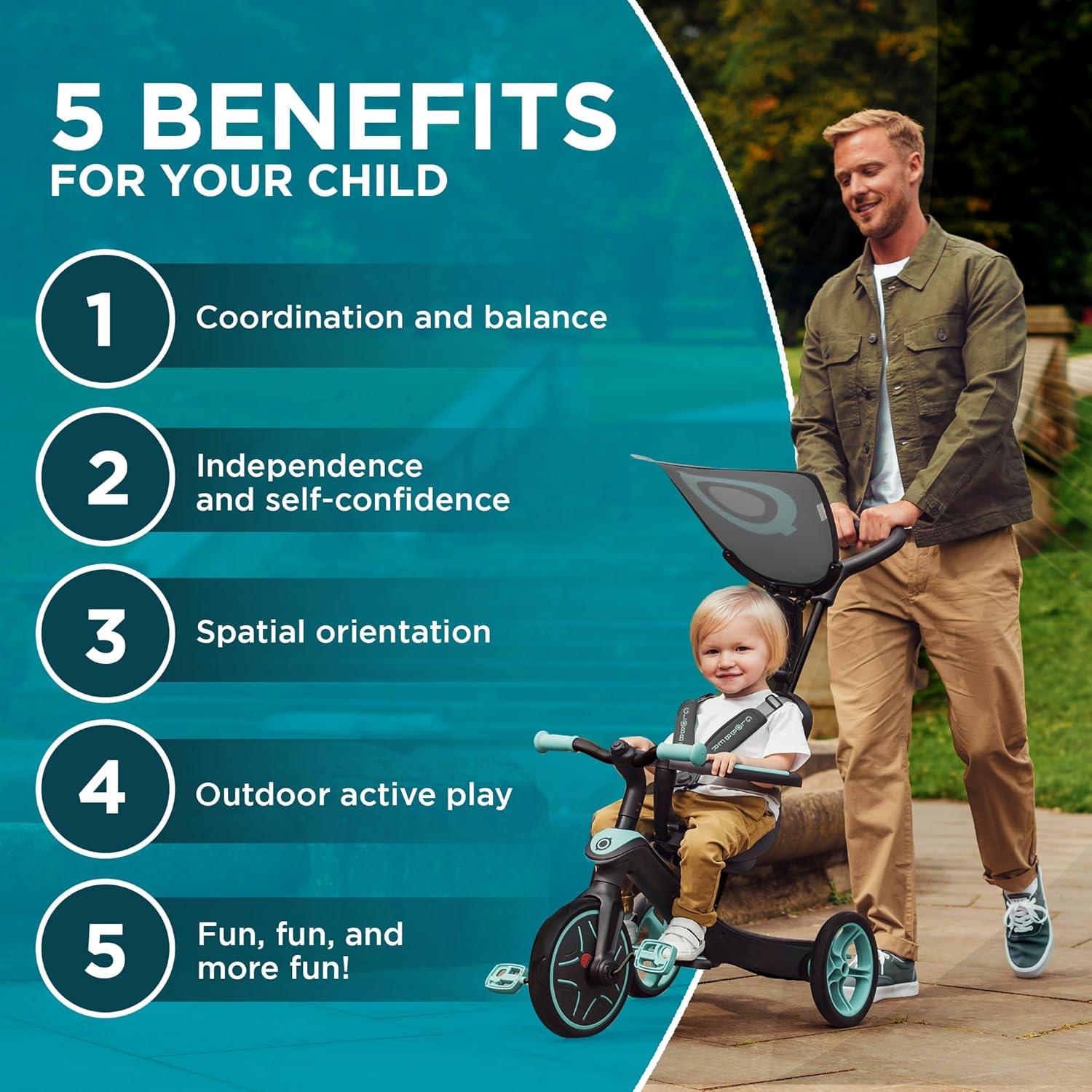 imageGlobber 4in1 Toddler Trike Push Bike Stroller Learning Tricycle for Toddlers Converts Into Balance Bike Safe Outdoor Ride On Toys for Kids PinkMint