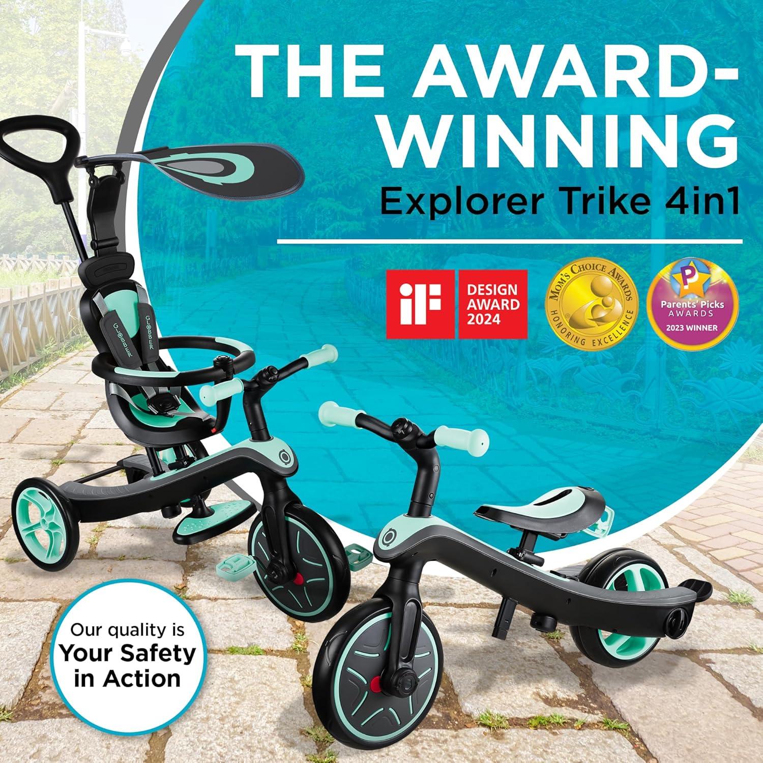 imageGlobber 4in1 Toddler Trike Push Bike Stroller Learning Tricycle for Toddlers Converts Into Balance Bike Safe Outdoor Ride On Toys for Kids PinkMint