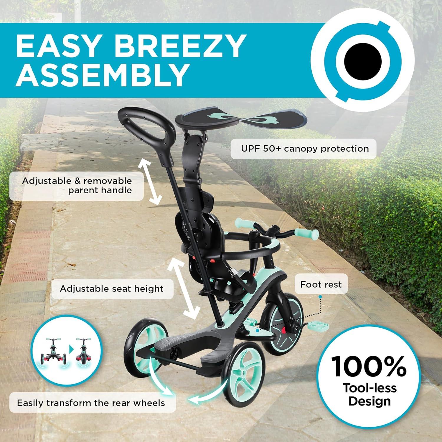 imageGlobber 4in1 Toddler Trike Push Bike Stroller Learning Tricycle for Toddlers Converts Into Balance Bike Safe Outdoor Ride On Toys for Kids PinkMint