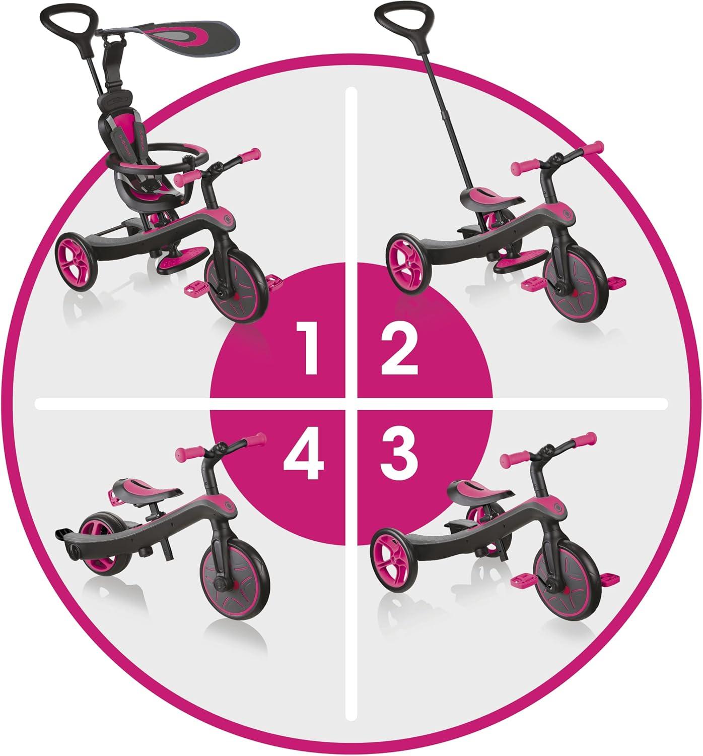 imageGlobber 4in1 Toddler Trike Push Bike Stroller Learning Tricycle for Toddlers Converts Into Balance Bike Safe Outdoor Ride On Toys for Kids PinkPink