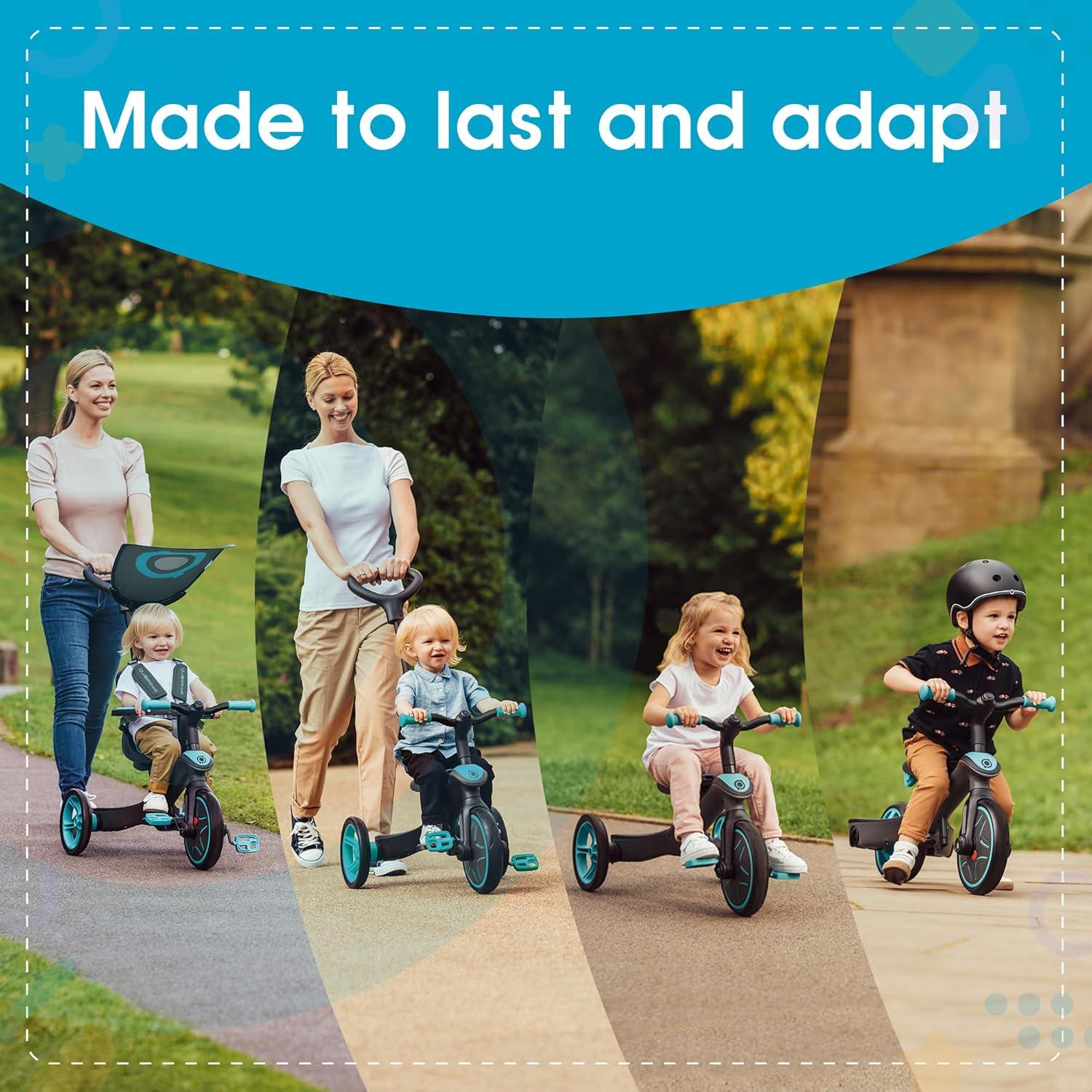 imageGlobber 4in1 Toddler Trike Push Bike Stroller Learning Tricycle for Toddlers Converts Into Balance Bike Safe Outdoor Ride On Toys for Kids PinkTeal