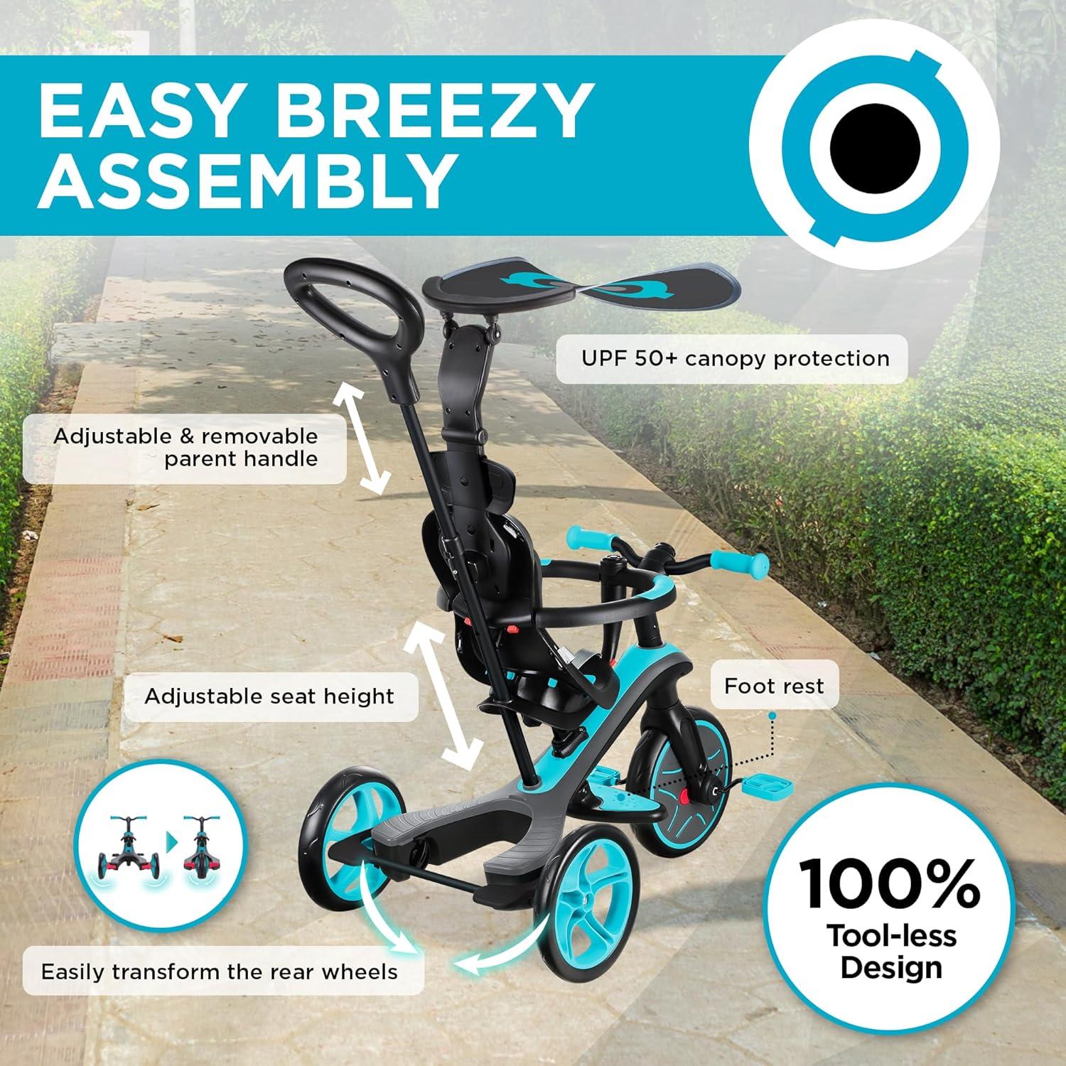 imageGlobber 4in1 Toddler Trike Push Bike Stroller Learning Tricycle for Toddlers Converts Into Balance Bike Safe Outdoor Ride On Toys for Kids PinkTeal