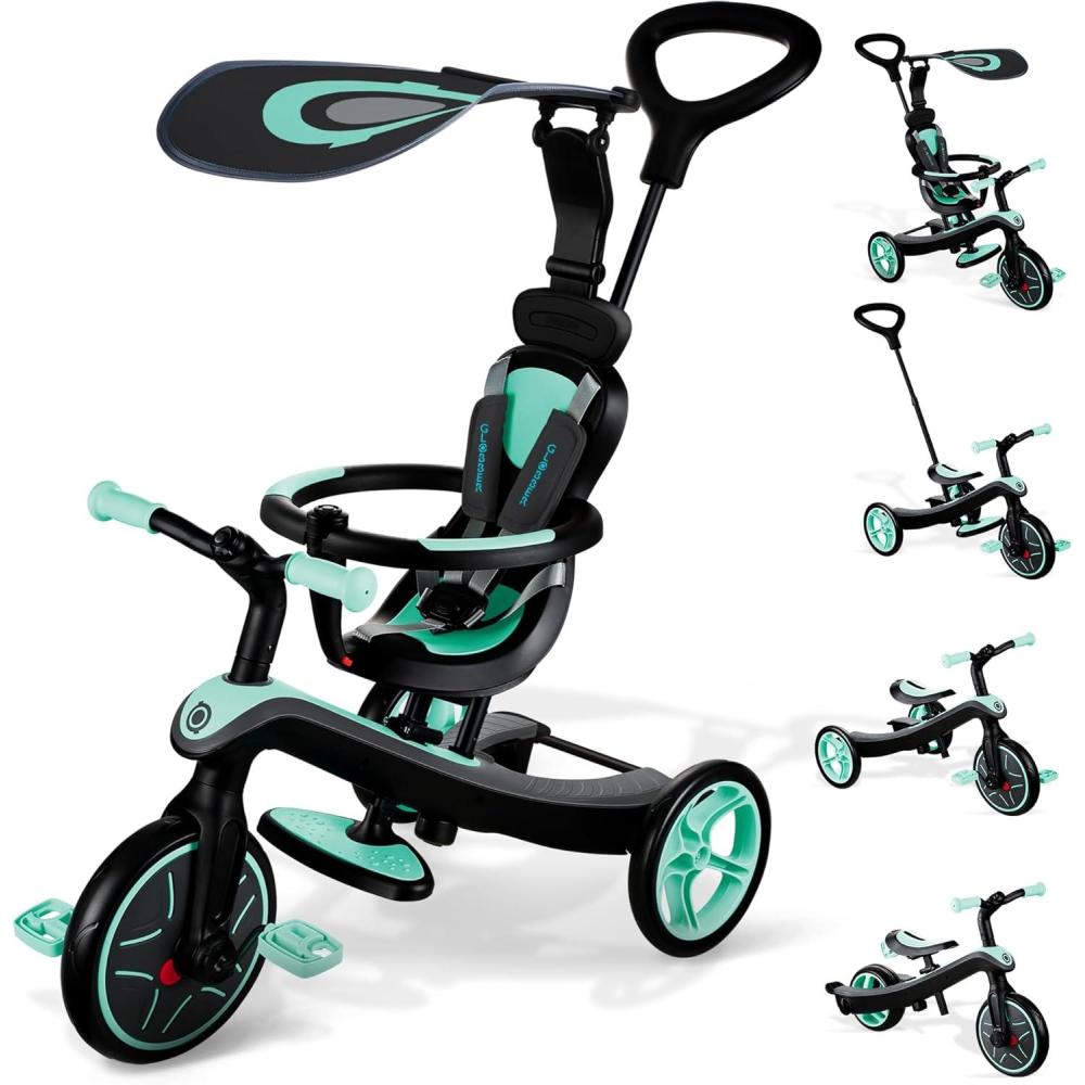 imageGlobber 4in1 Toddler Trike Push Bike Stroller Learning Tricycle for Toddlers Converts Into Balance Bike Safe Outdoor Ride On Toys for Kids PinkMint
