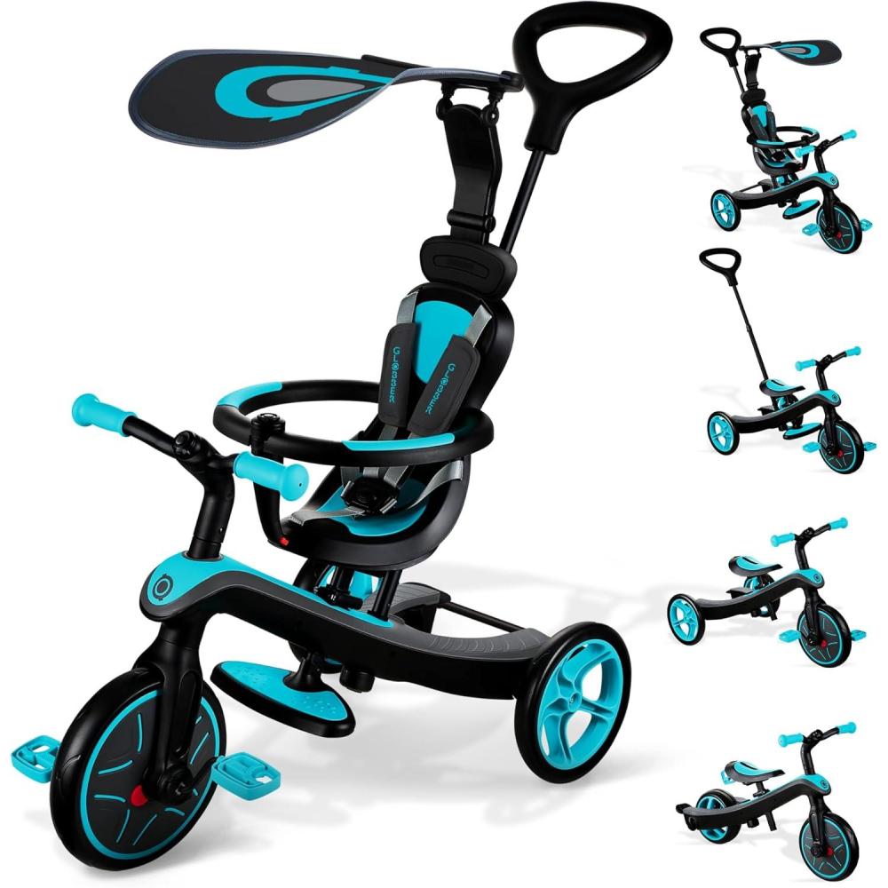 imageGlobber 4in1 Toddler Trike Push Bike Stroller Learning Tricycle for Toddlers Converts Into Balance Bike Safe Outdoor Ride On Toys for Kids PinkTeal