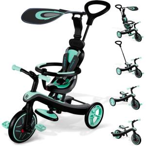 Globber 4-in-1 Toddler Trike Push Bike Stroller – Learning Tricycle for Toddlers Converts Into Balance Bike – Safe Outdoor Ride On Toys for Kids (Pink)(Mint)