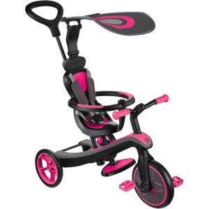 Globber 4-in-1 Toddler Trike Push Bike Stroller – Learning Tricycle for Toddlers Converts Into Balance Bike – Safe Outdoor Ride On Toys for Kids (Pink)(Pink)