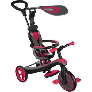Globber 4-in-1 Toddler Trike Push Bike Stroller – Learning Tricycle for Toddlers Converts Into Balance Bike – Safe Outdoor Ride On Toys for Kids (Pink)(Red)